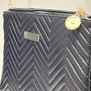 Faux Black Leather Crossbody Shoulder Purse Handbag Gold Chain Accessory